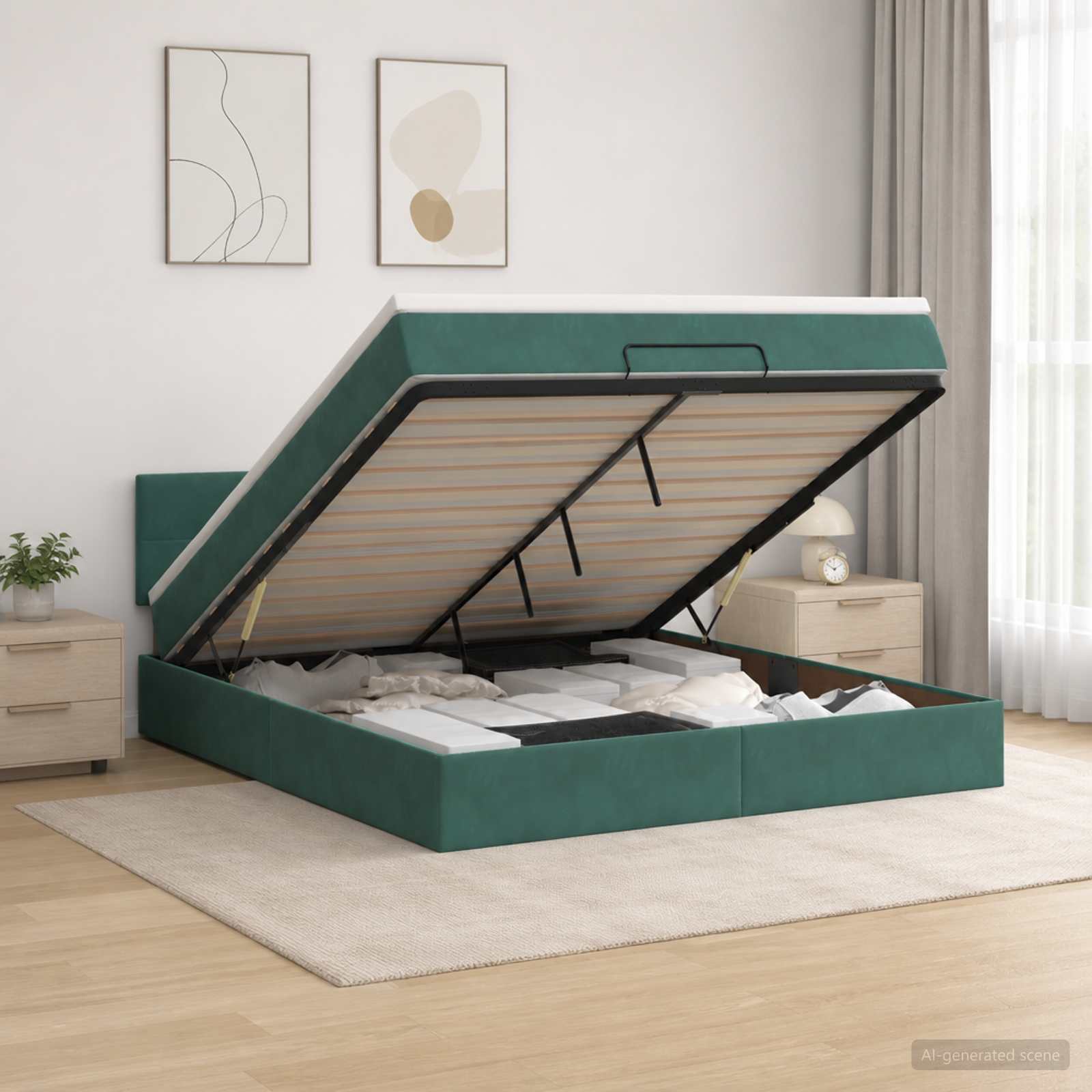 vidaXL Łóżko ottoman z materacem Ciemnozielony 160 x 200 cm Welur