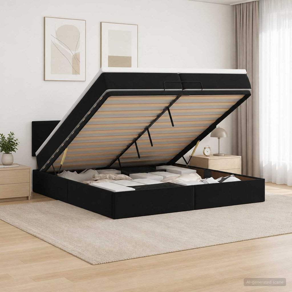 vidaXL Łóżko ottoman z materacem Czarny 200 x 200 cm Welur