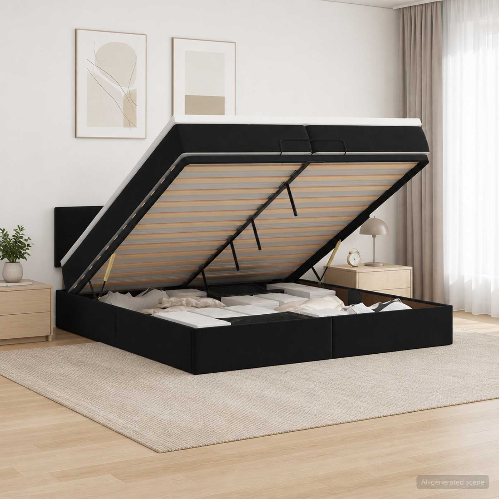 vidaXL Łóżko ottoman z materacem Czarny 200 x 200 cm Welur