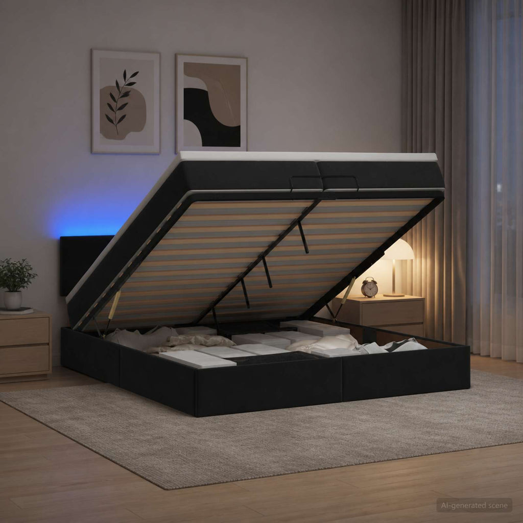 vidaXL Łóżko z pojemnikiem i materacem LED Czarny 200 x 200 cm Welur