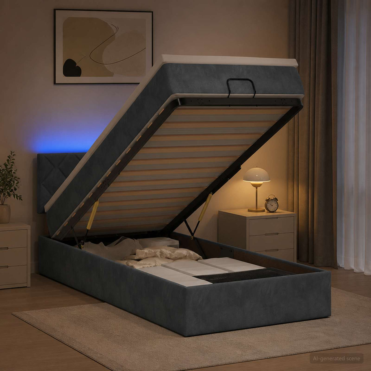 vidaXL Łóżko z pojemnikiem i materacem LED ciemnoszary 100 x 200 cm