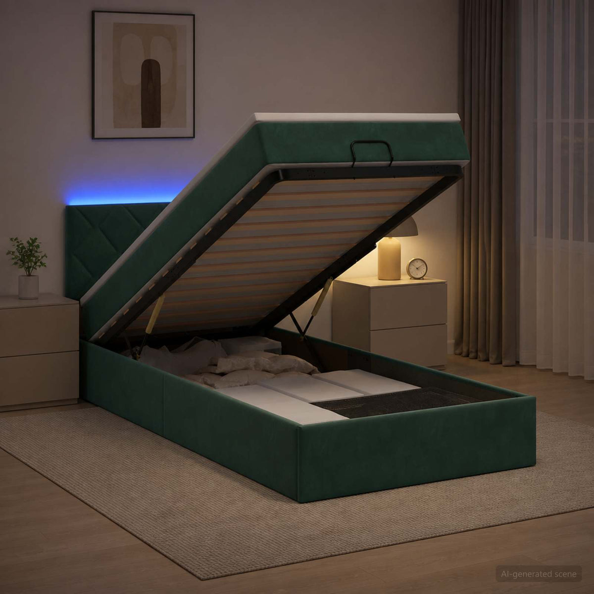 vidaXL Łóżko z pojemnikiem i materacem LED Ciemnozielony 80 x 200 cm