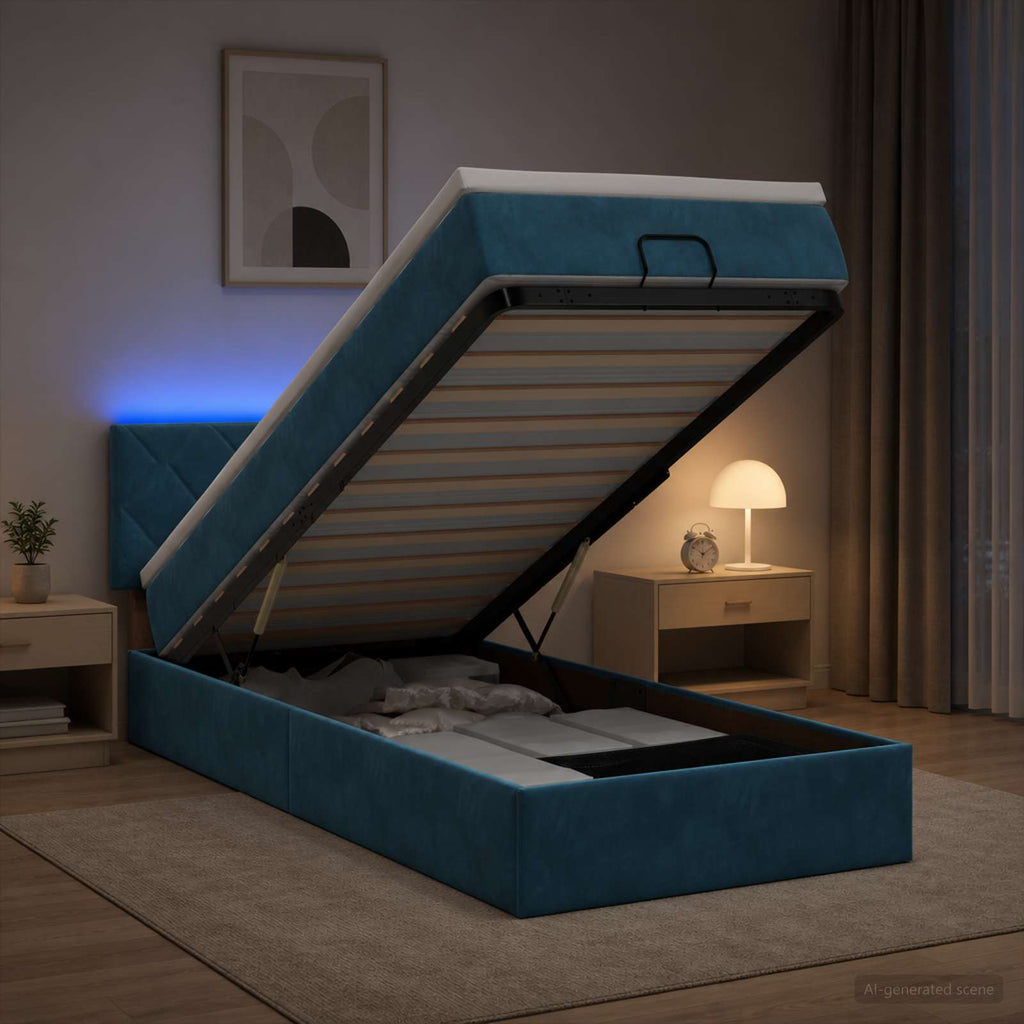 vidaXL Łóżko z pojemnikiem i materacem LED granatowy 80 x 200 cm Welur