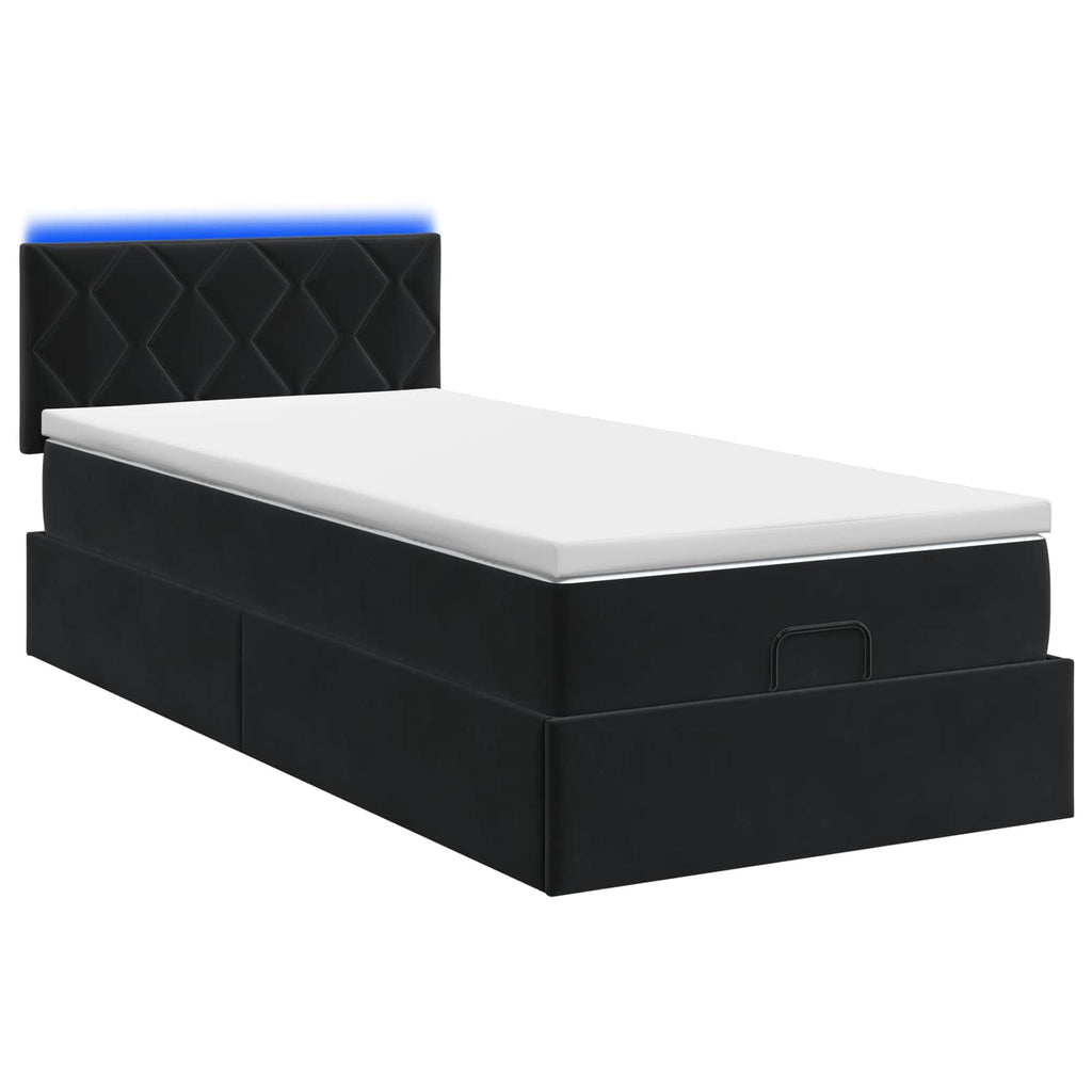 vidaXL Łóżko z pojemnikiem i materacem LED Czarny 90 x 190 cm Welur