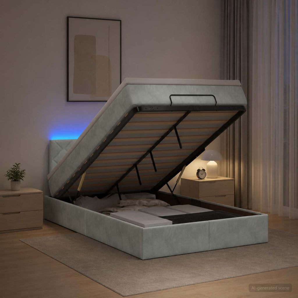 vidaXL Łóżko z pojemnikiem i materacem LED jasnoszary 120 x 200 cm