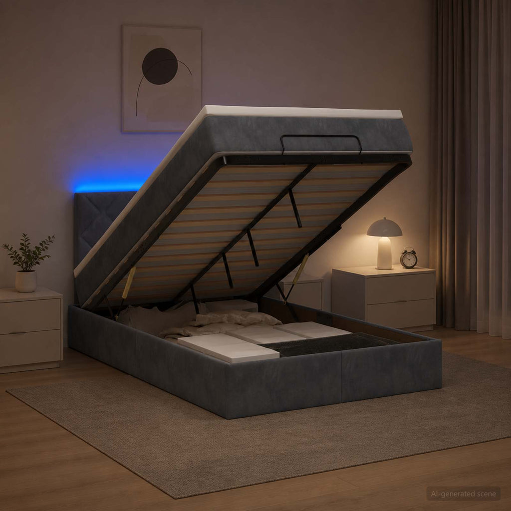 vidaXL Łóżko z pojemnikiem i materacem LED ciemnoszary 120 x 190 cm