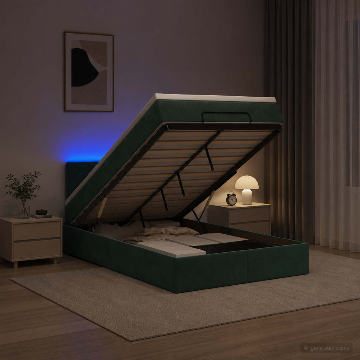 vidaXL Łóżko z pojemnikiem i materacem LED Ciemnozielony 120 x 190 cm