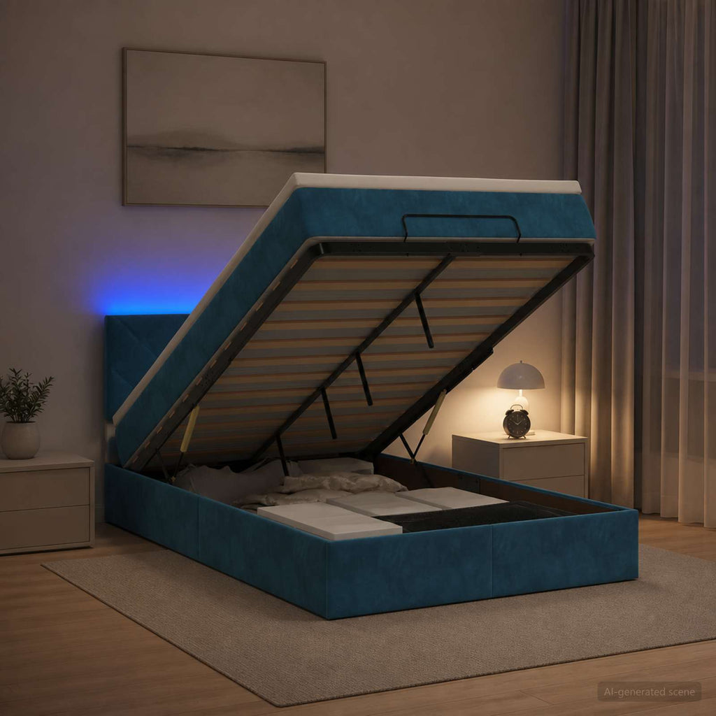 vidaXL Łóżko z pojemnikiem i materacem LED granatowy 120 x 190 cm