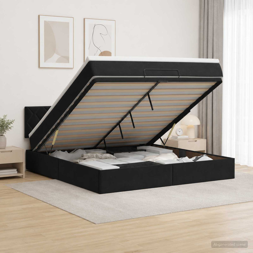 vidaXL Łóżko ottoman z materacem Czarny 180 x 200 cm Welur