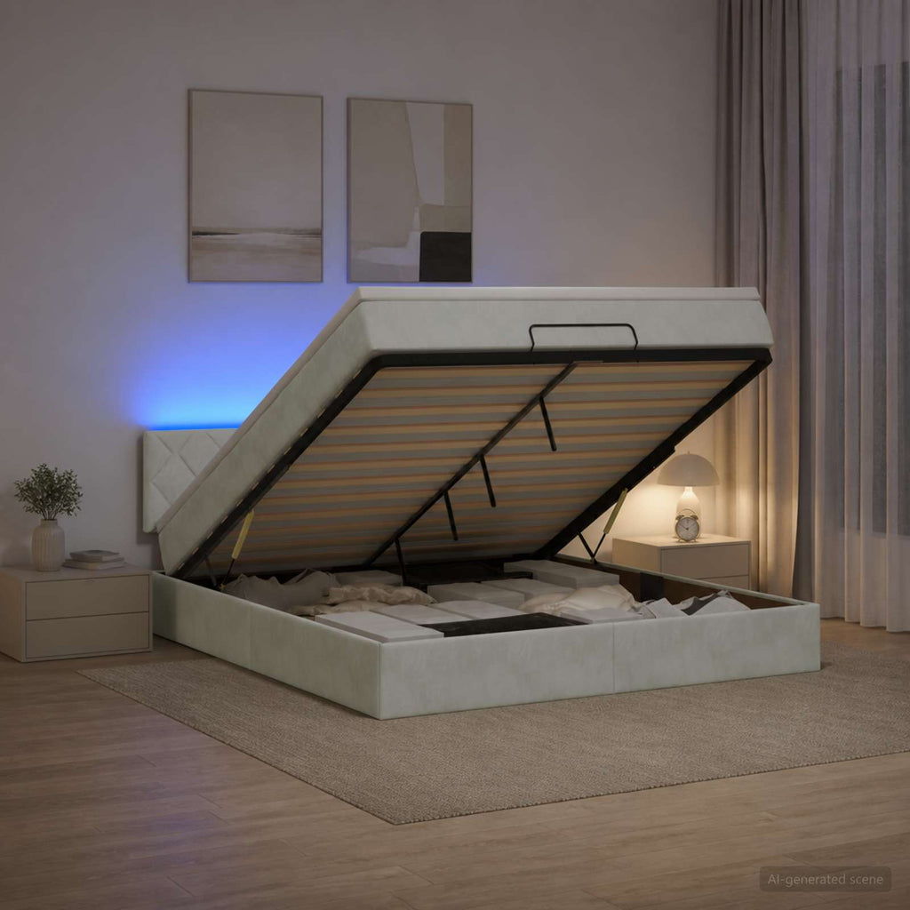 vidaXL Łóżko z pojemnikiem i materacem LED jasnoszary 160 x 200 cm