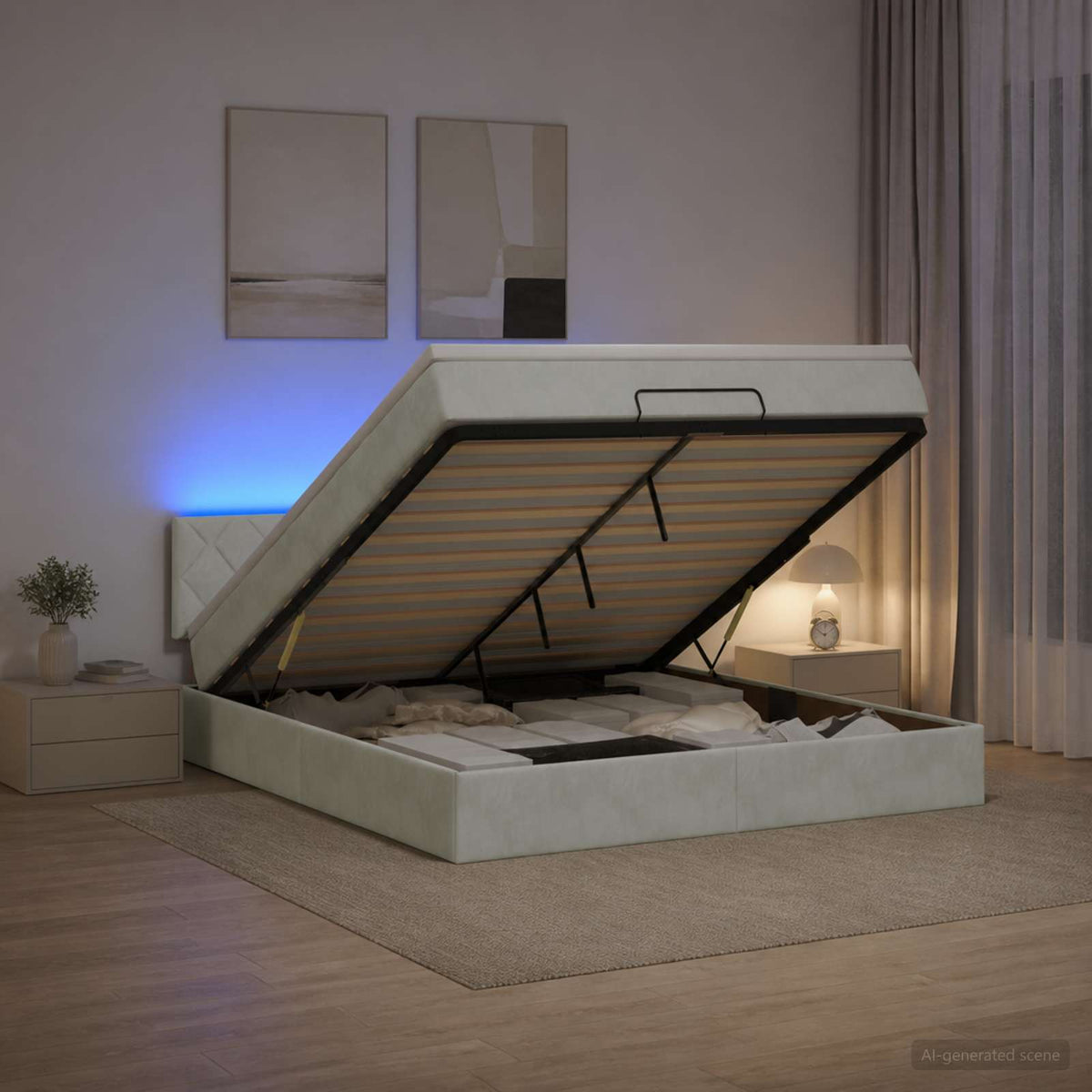 vidaXL Łóżko z pojemnikiem i materacem LED jasnoszary 180 x 200 cm