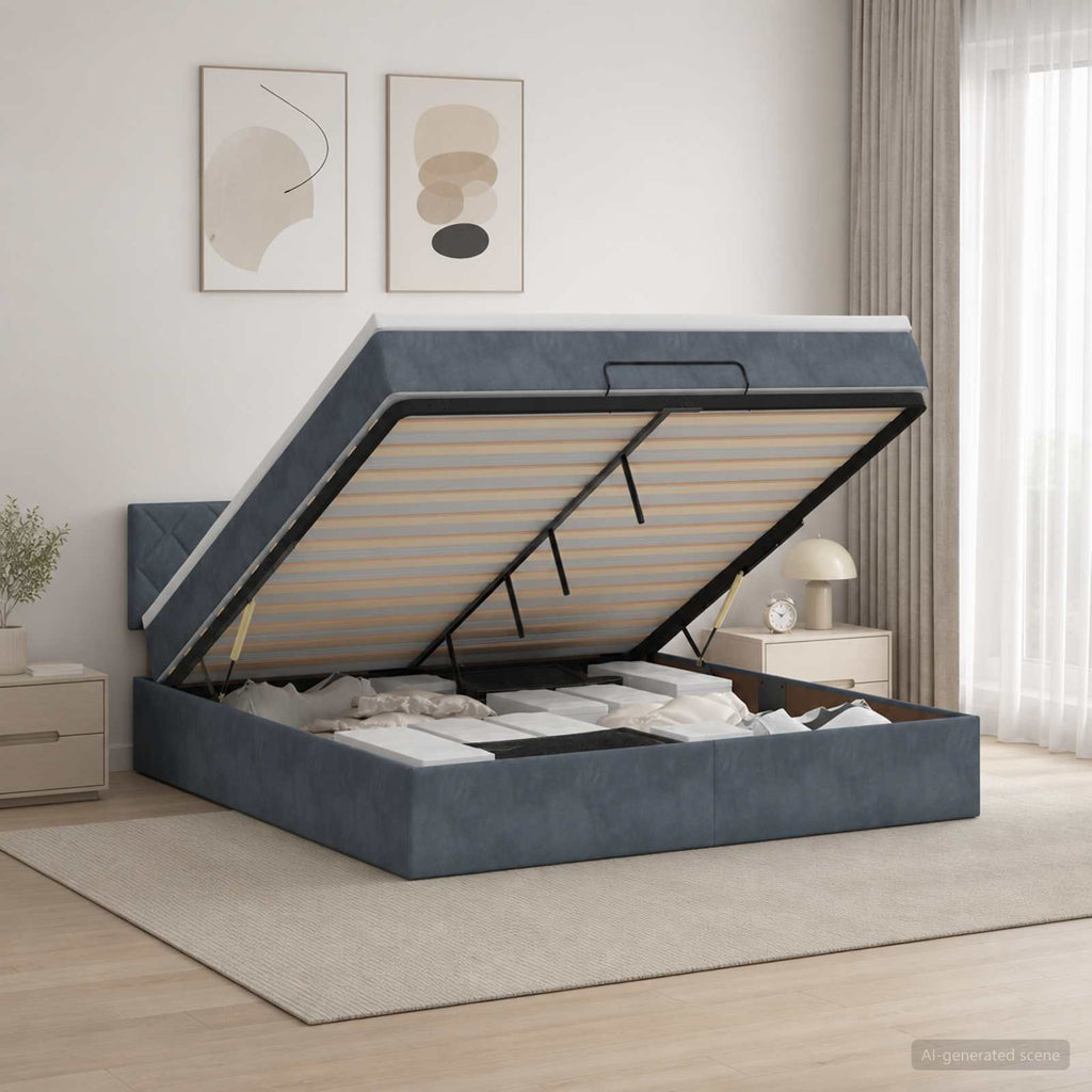 vidaXL Łóżko ottoman z materacem ciemnoszary 140 x 190 cm Welur
