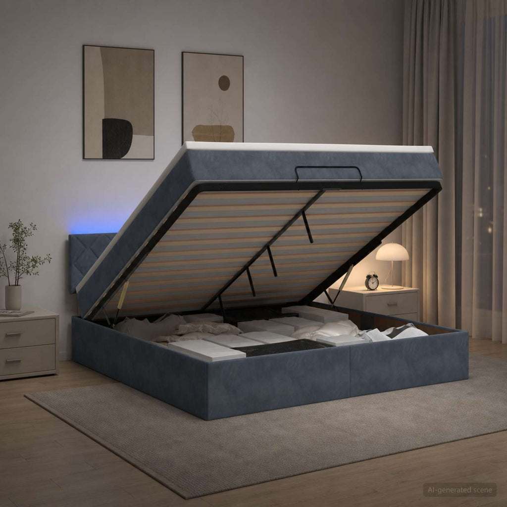 vidaXL Łóżko z pojemnikiem i materacem LED ciemnoszary 160 x 200 cm