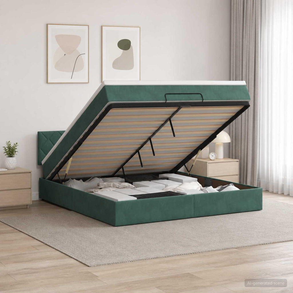 vidaXL Łóżko ottoman z materacem Ciemnozielony 180 x 200 cm Welur