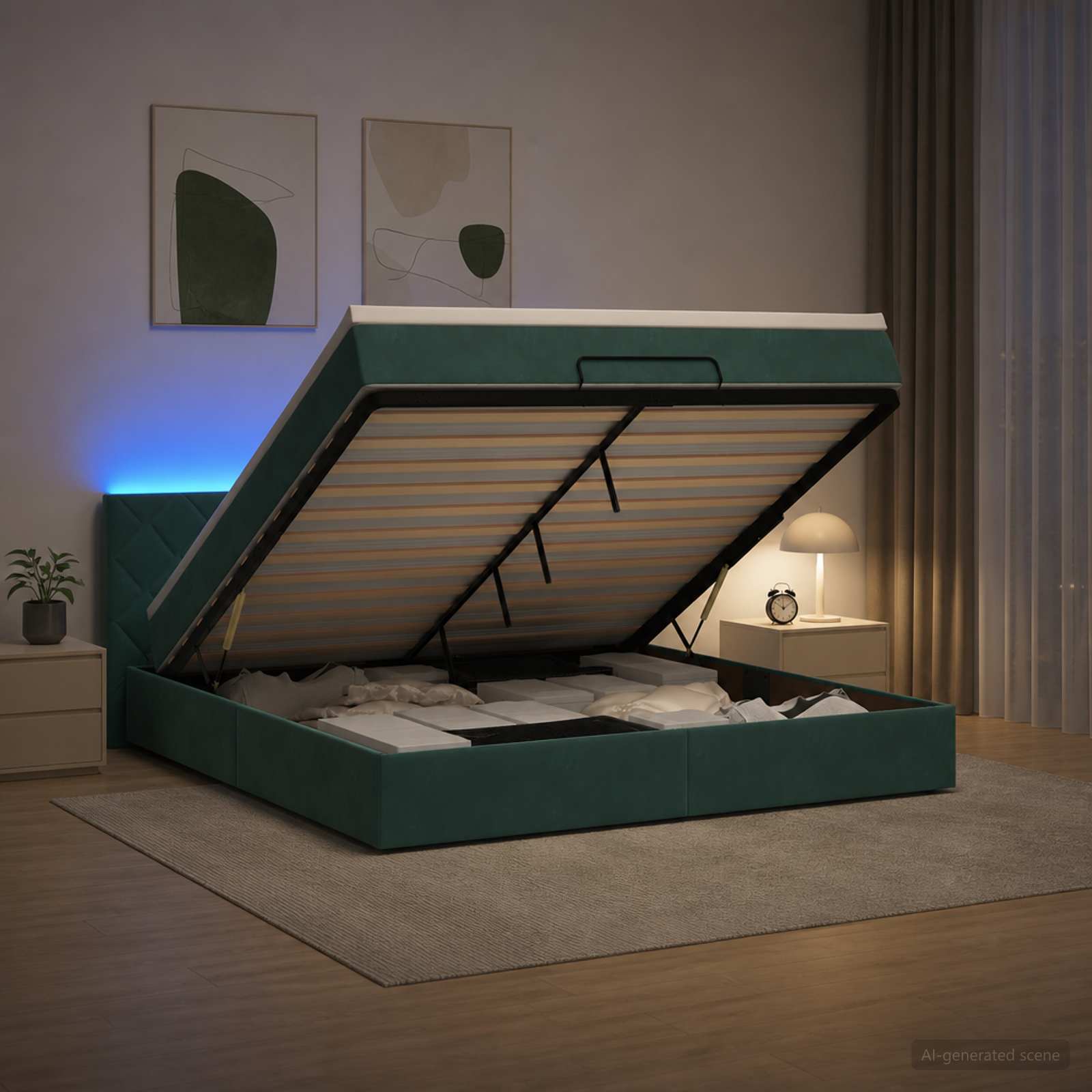 vidaXL Łóżko z pojemnikiem i materacem LED Ciemnozielony 180 x 200 cm