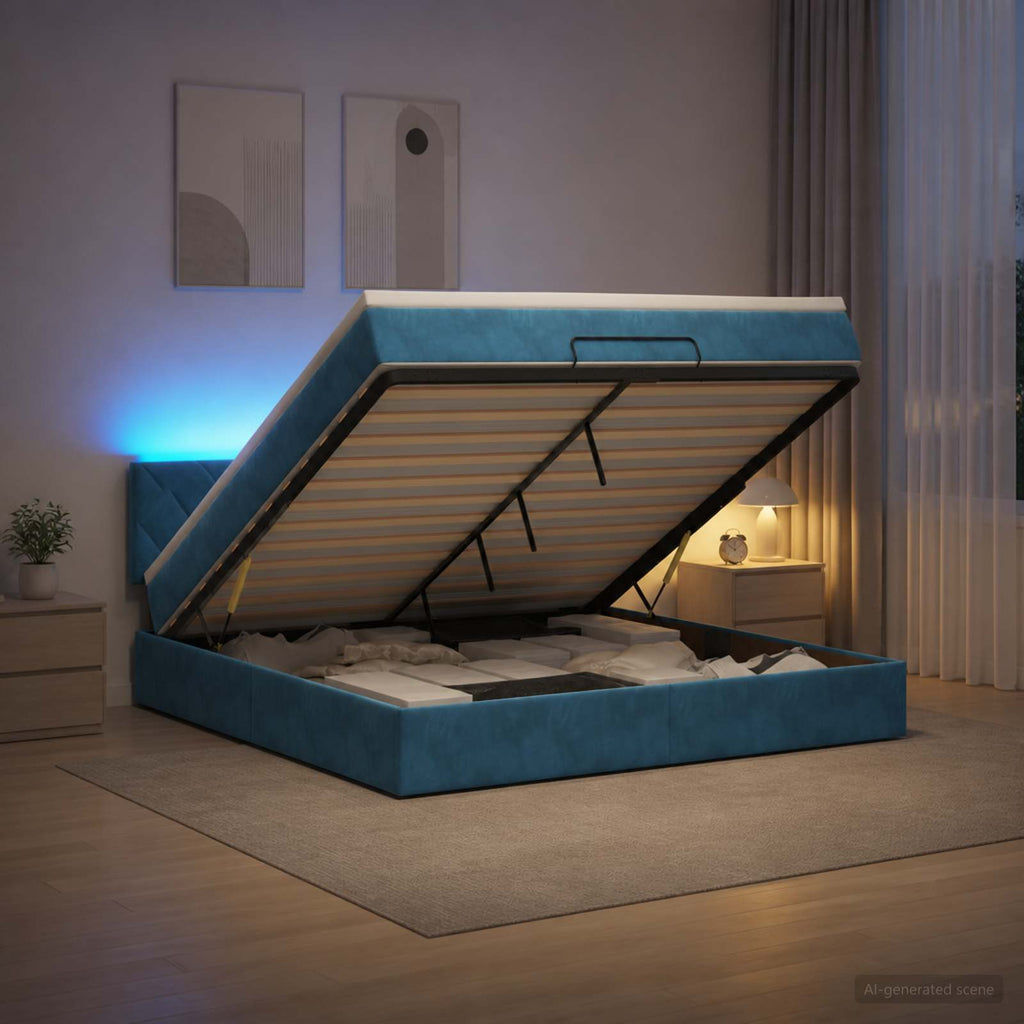 vidaXL Łóżko z pojemnikiem i materacem LED granatowy 180 x 200 cm