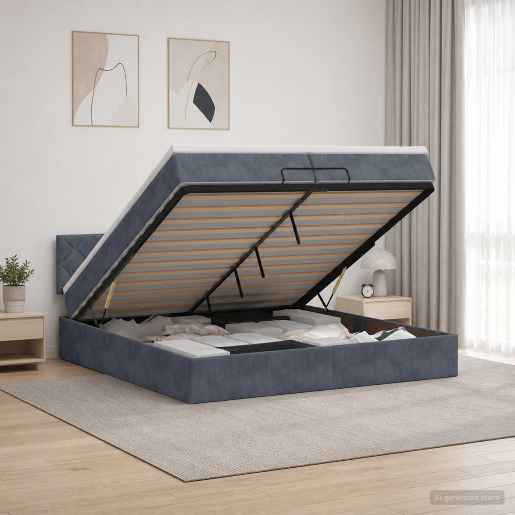 vidaXL Łóżko ottoman z materacem ciemnoszary 200 x 200 cm Welur