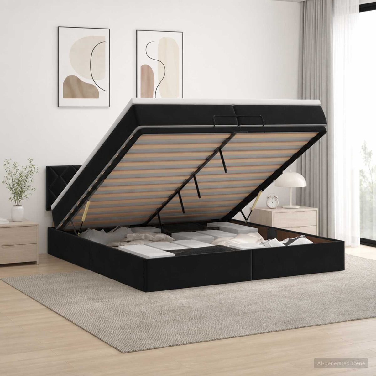 vidaXL Łóżko ottoman z materacem Czarny 200 x 200 cm Welur