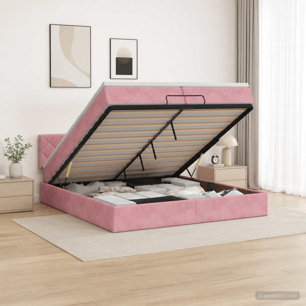 vidaXL Łóżko ottoman z materacem różowy 200 x 200 cm Welur
