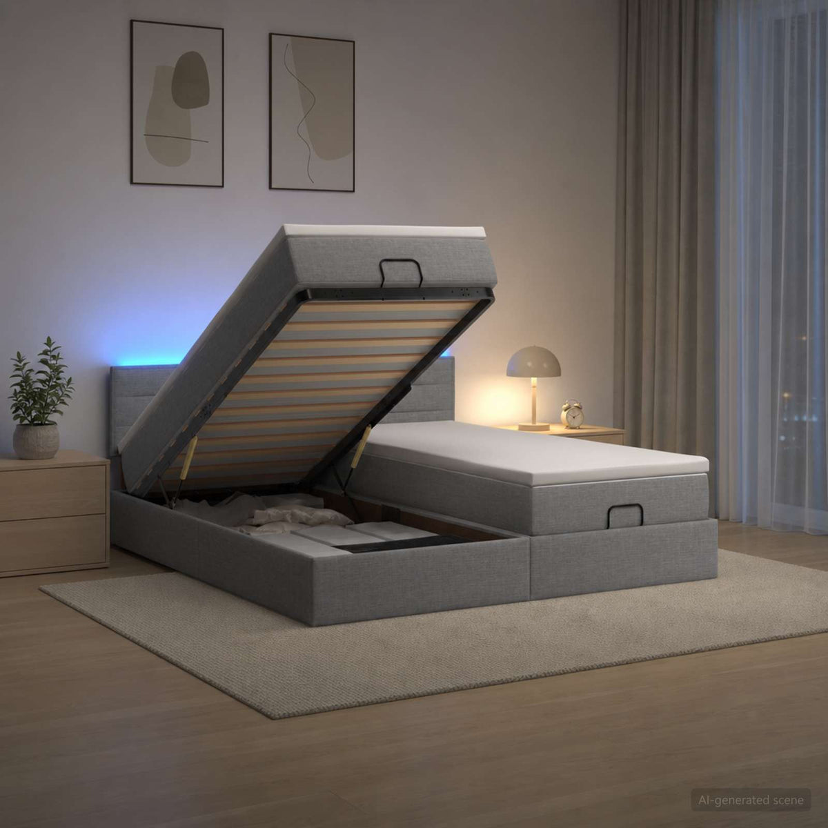 vidaXL Łóżko z pojemnikiem i materacem LED jasnoszary 160 x 200 cm