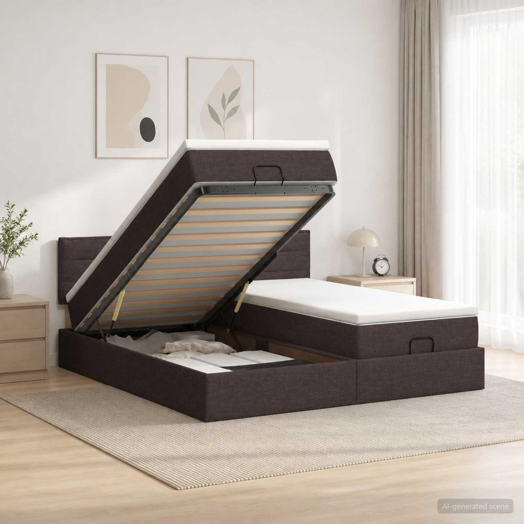 vidaXL Łóżko ottoman z materacem 2 pcs Ciemny brąz tkanina