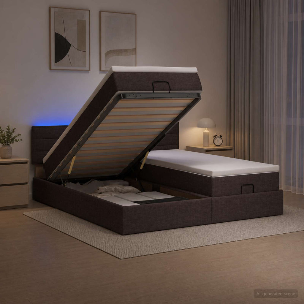vidaXL Łóżko z pojemnikiem i materacem LED Ciemny brąz 200 x 200 cm