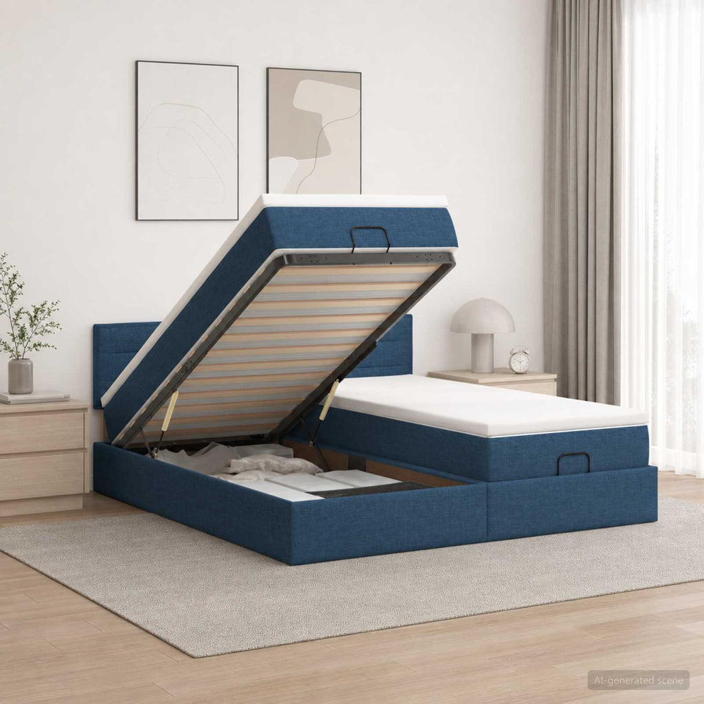 vidaXL Łóżko ottoman z materacem Z zagłówkiem 2 pcs niebieski tkanina