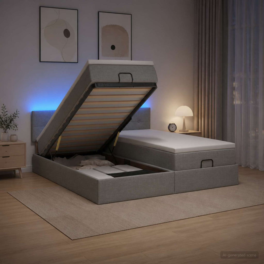 vidaXL Łóżko z pojemnikiem i materacem LED jasnoszary 200 x 200 cm