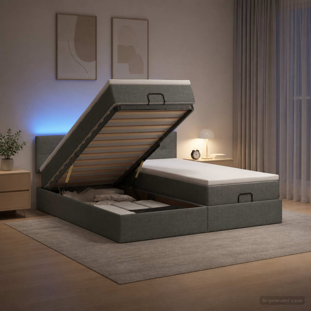 vidaXL Łóżko z pojemnikiem i materacem LED ciemnoszary 200 x 200 cm