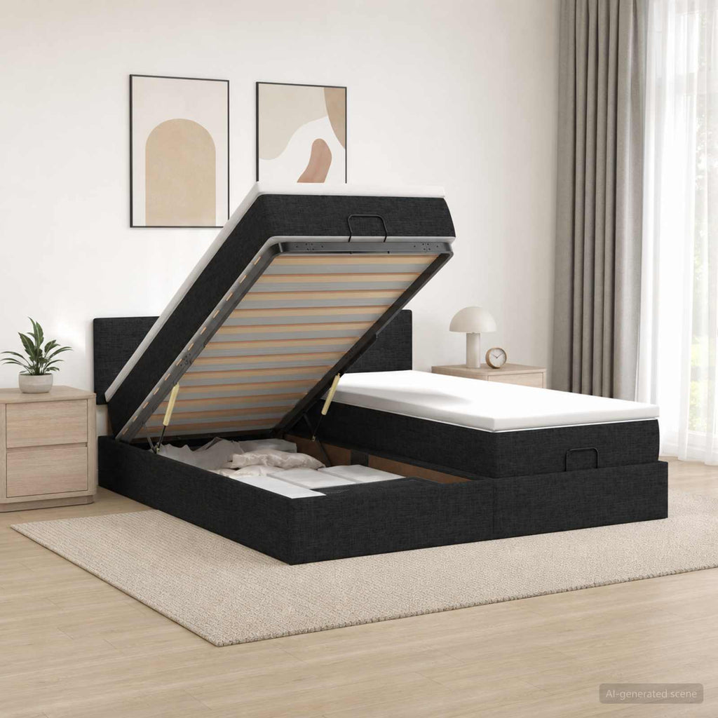 vidaXL Łóżko ottoman z materacem 2 szt. Czarny 200 x 200 cm tkanina