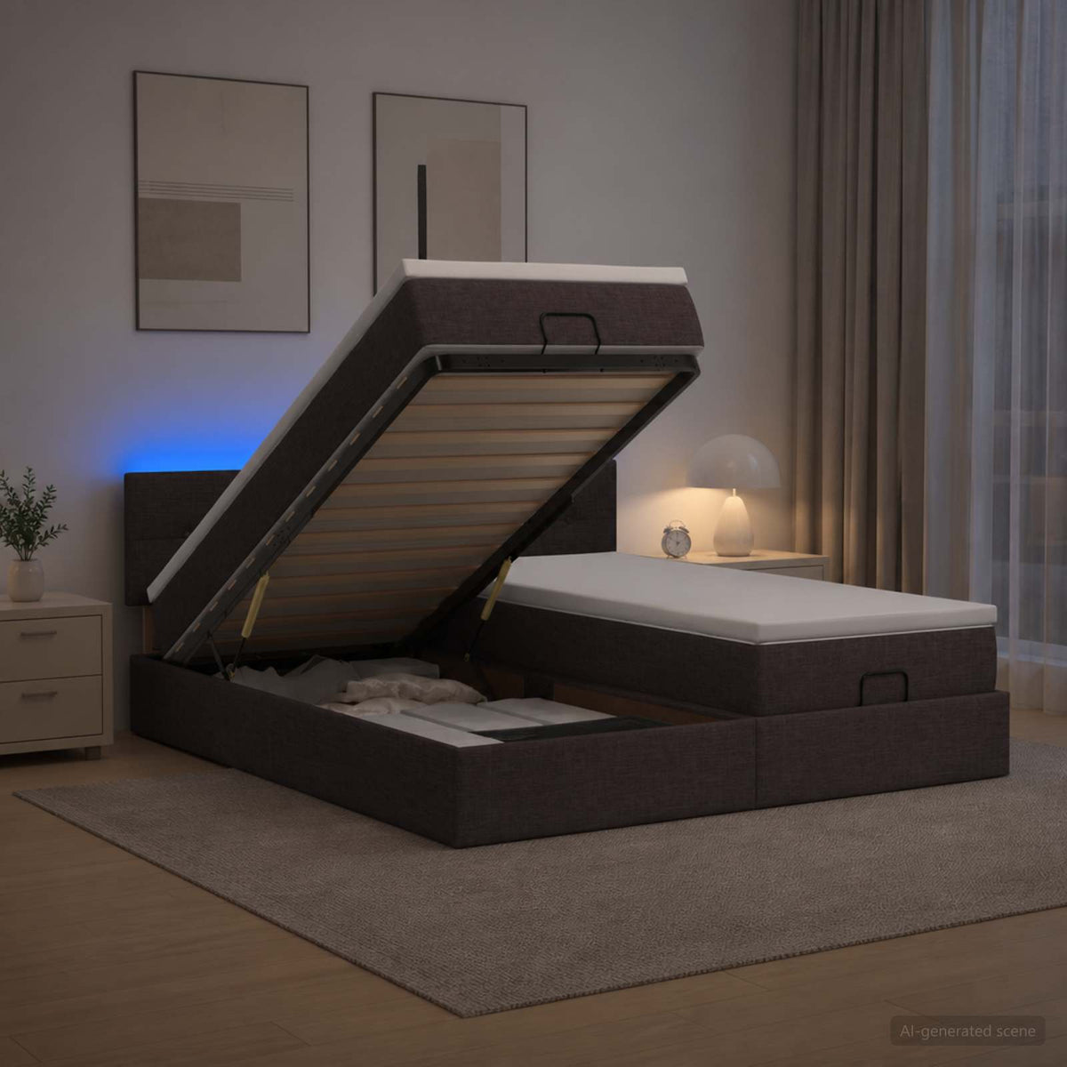 vidaXL Łóżko z pojemnikiem i materacem LED Ciemny brąz 200 x 200 cm