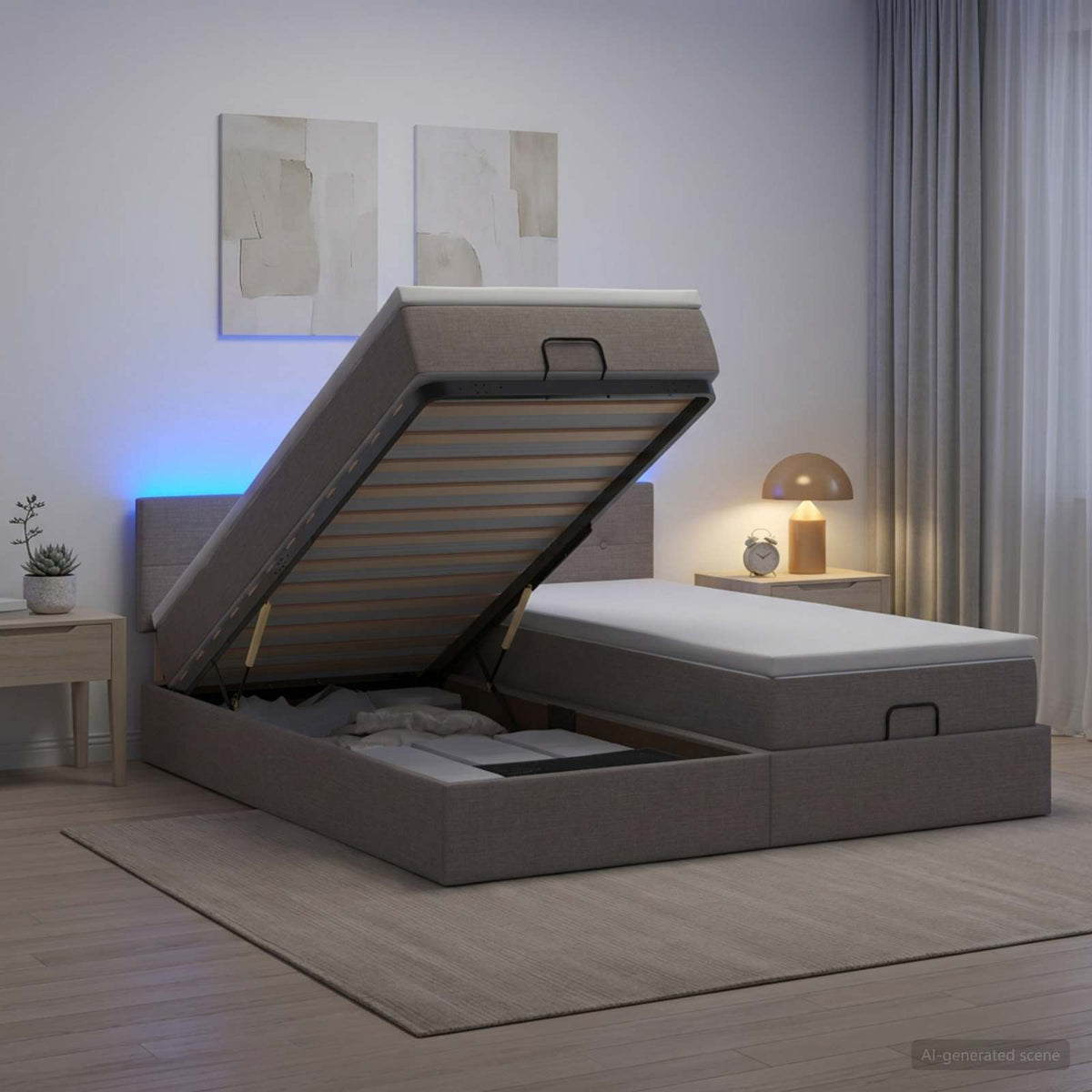 vidaXL Łóżko z pojemnikiem i materacem LED Ciemnoszary 200 x 200 cm