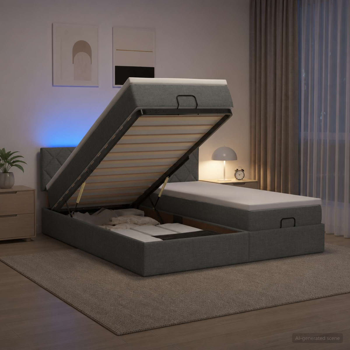 vidaXL Łóżko z pojemnikiem i materacem LED ciemnoszary 200 x 200 cm