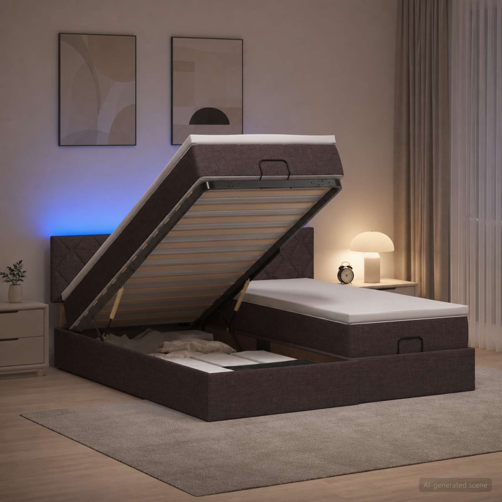 vidaXL Łóżko z pojemnikiem i materacem LED Ciemny brąz 200 x 200 cm