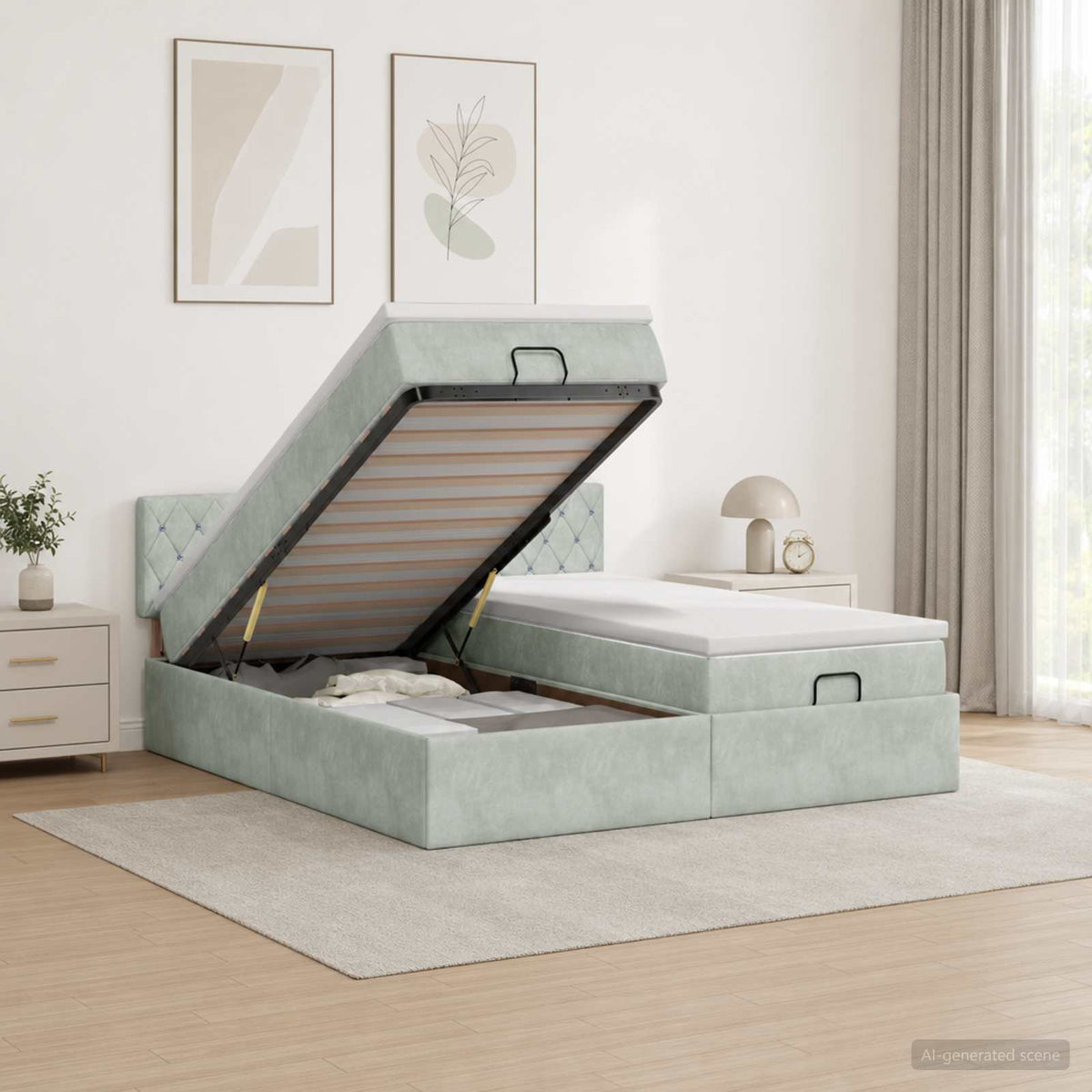 vidaXL Łóżko ottoman z materacem Z zagłówkiem 2 pcs jasnoszary Welur