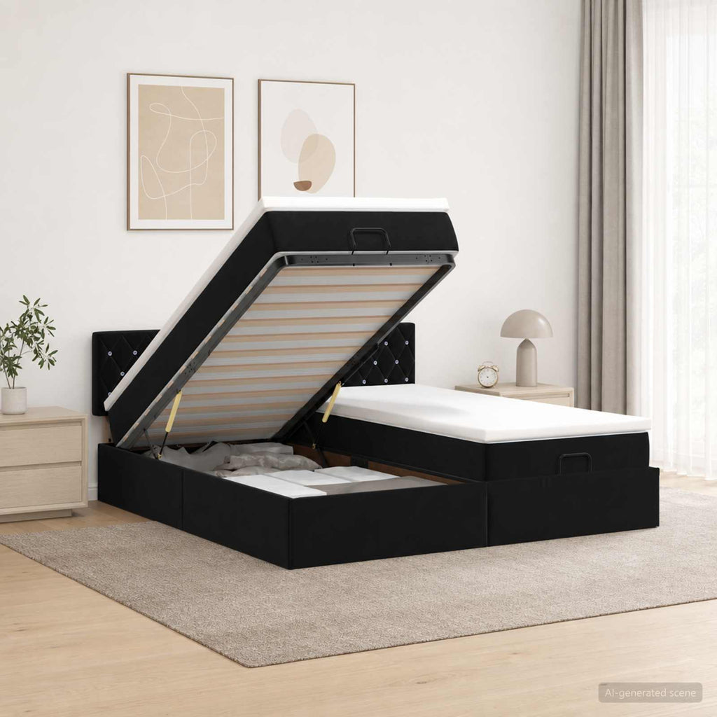 vidaXL Łóżko ottoman z materacem Z zagłówkiem 2 pcs Czarny Welur