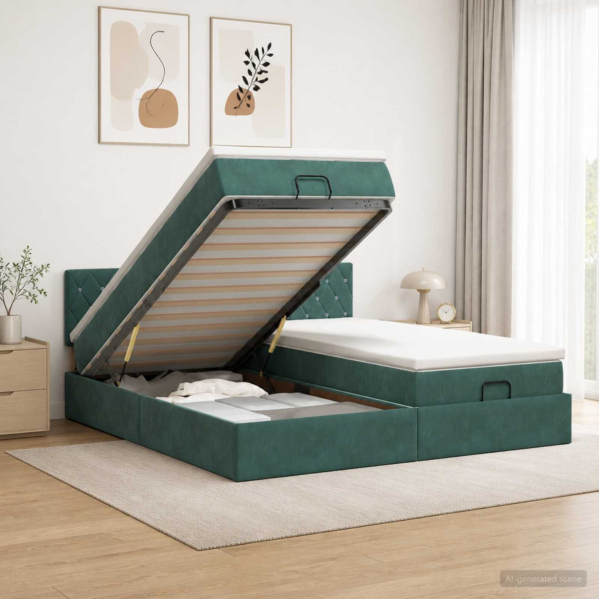 vidaXL Łóżko ottoman z materacem 2 pcs Ciemnozielony Welur