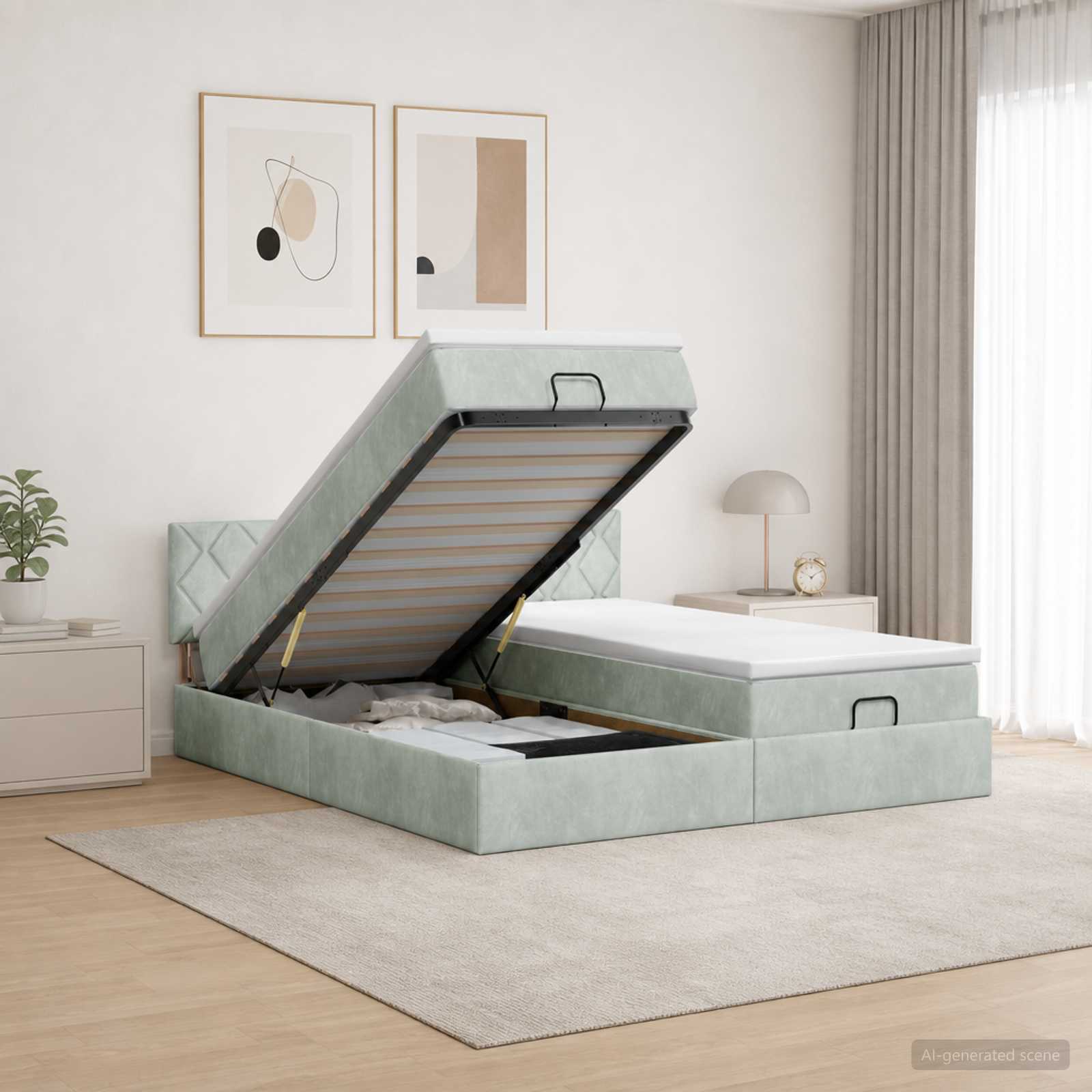 vidaXL Łóżko ottoman z materacem Z zagłówkiem 2 szt. jasnoszary Welur