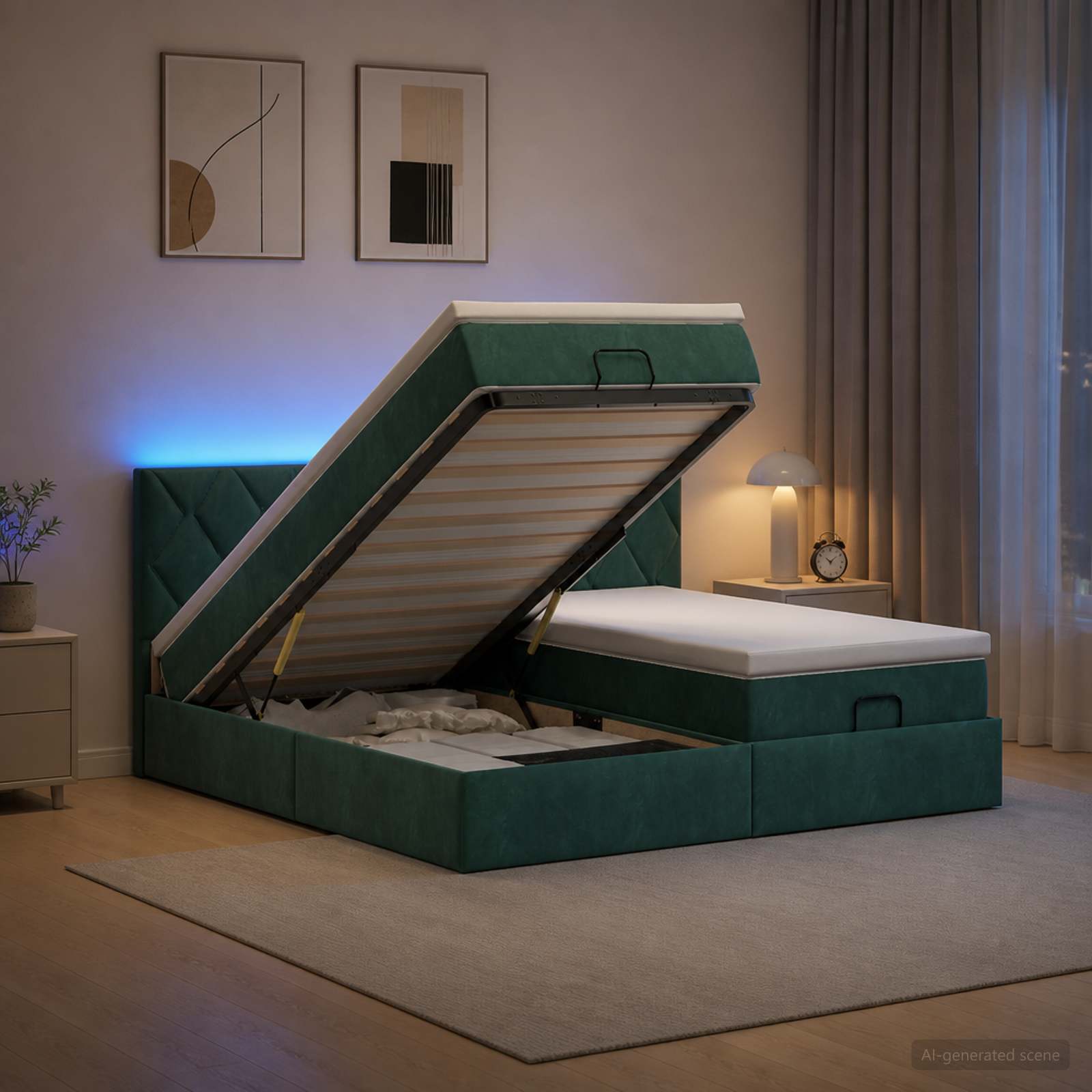 vidaXL Łóżko z pojemnikiem i materacem LED Ciemnozielony 180 x 200 cm