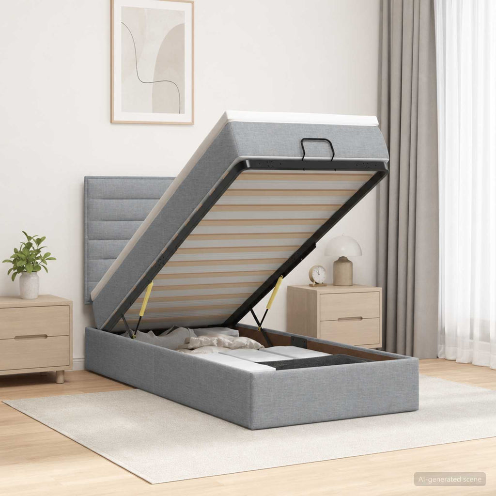 vidaXL Łóżko z pojemnikiem i materacem LED jasnoszary 90 x 190 cm