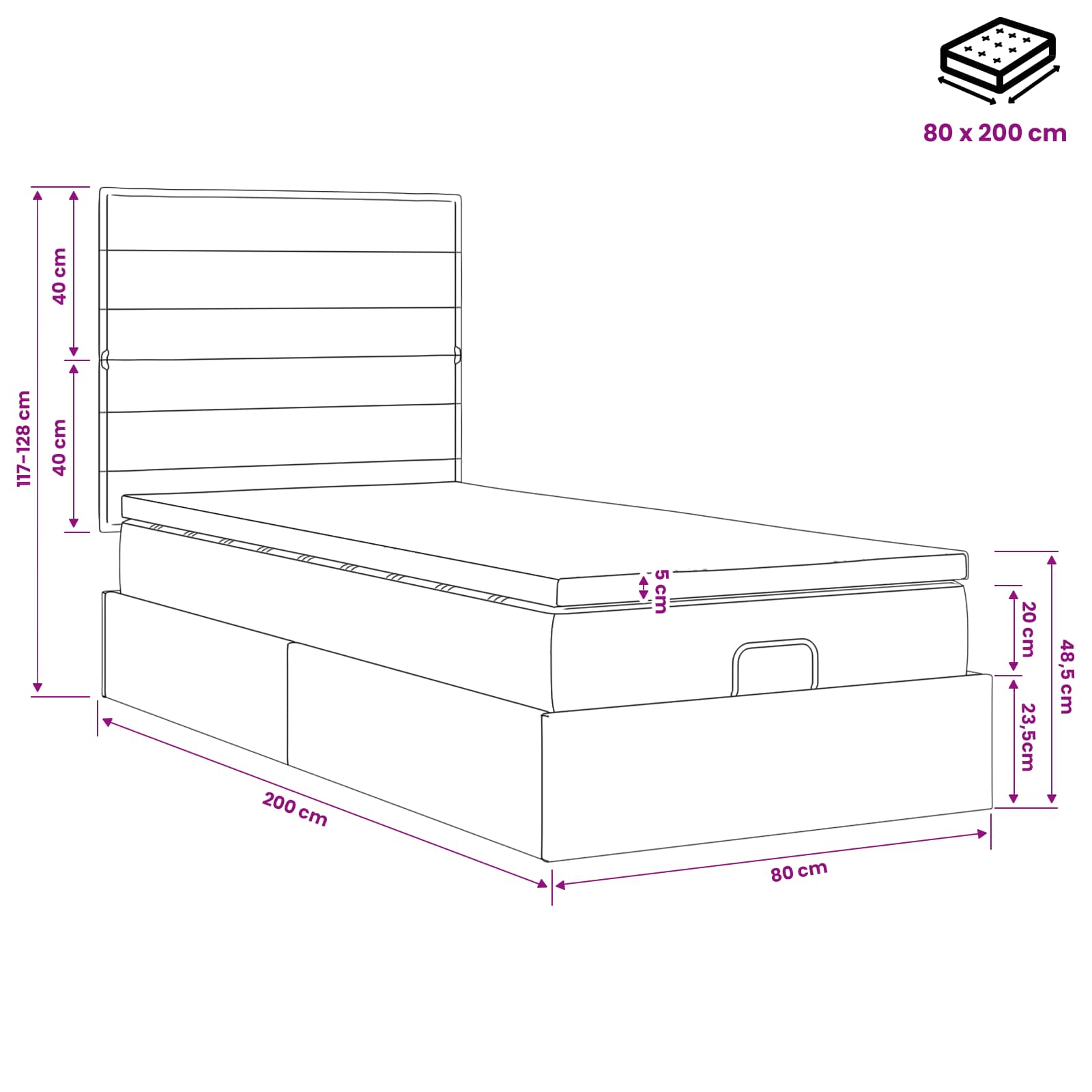 vidaXL Łóżko ottoman z materacem ciemnoszary 80 x 200 cm tkanina