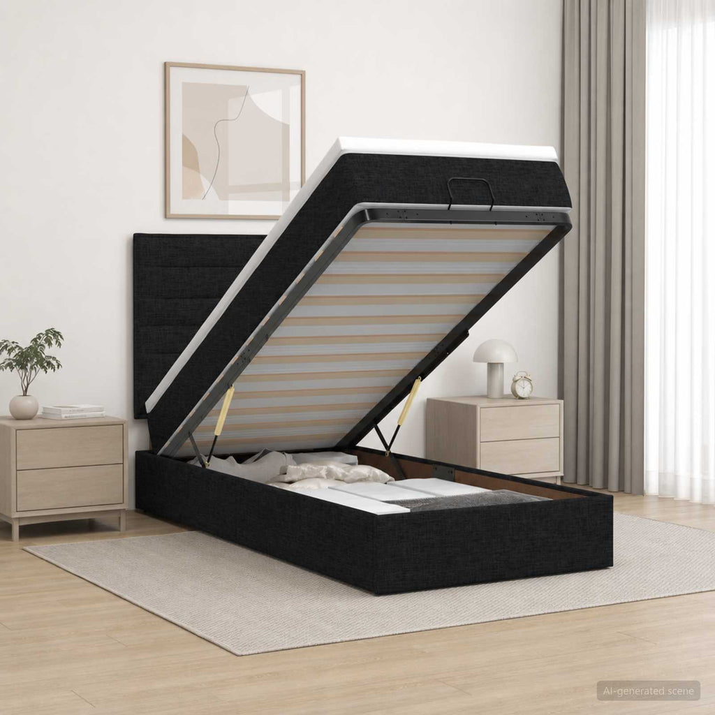 vidaXL Łóżko ottoman z materacem Czarny 100 x 200 cm tkanina