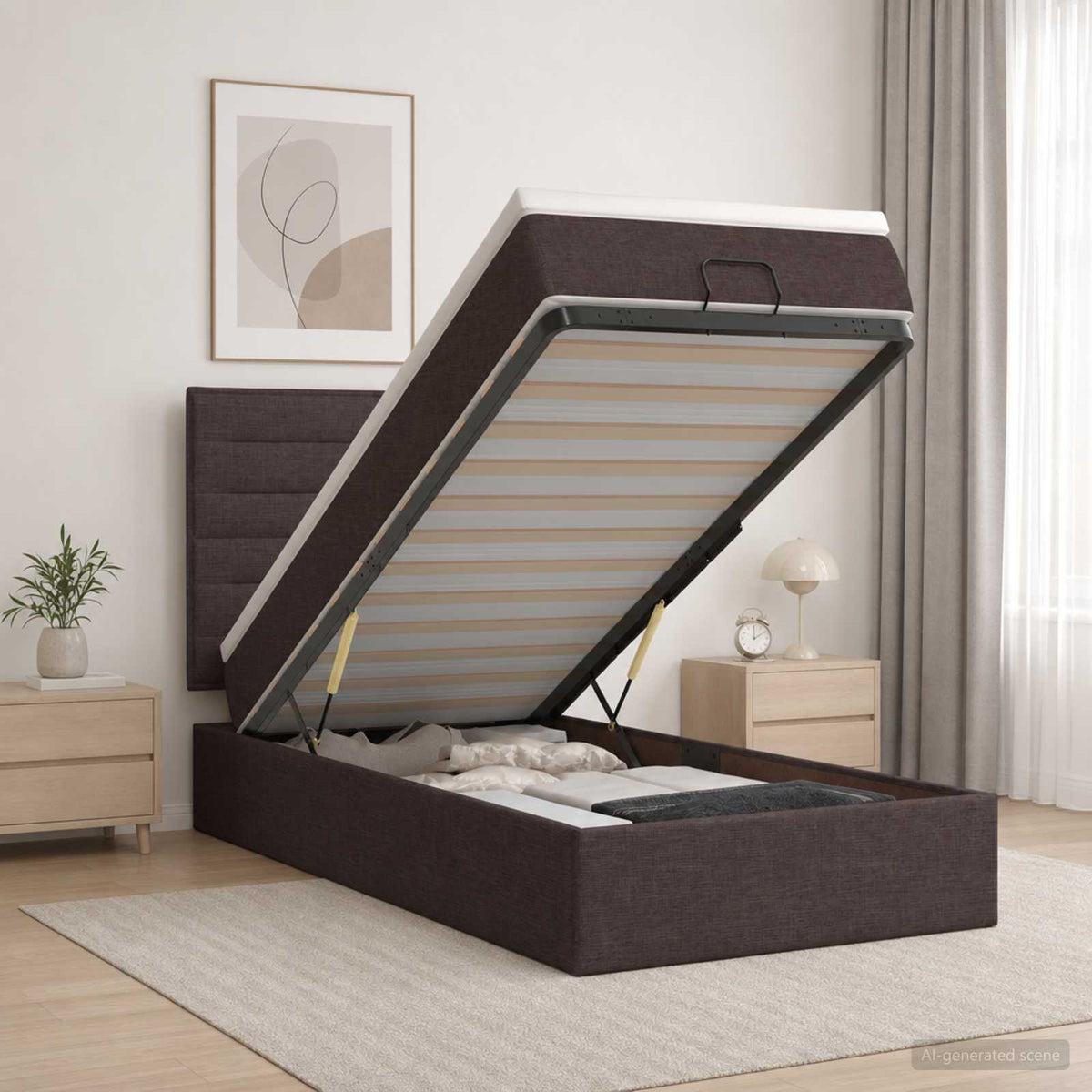 vidaXL Łóżko ottoman z materacem Ciemny brąz 100 x 200 cm tkanina