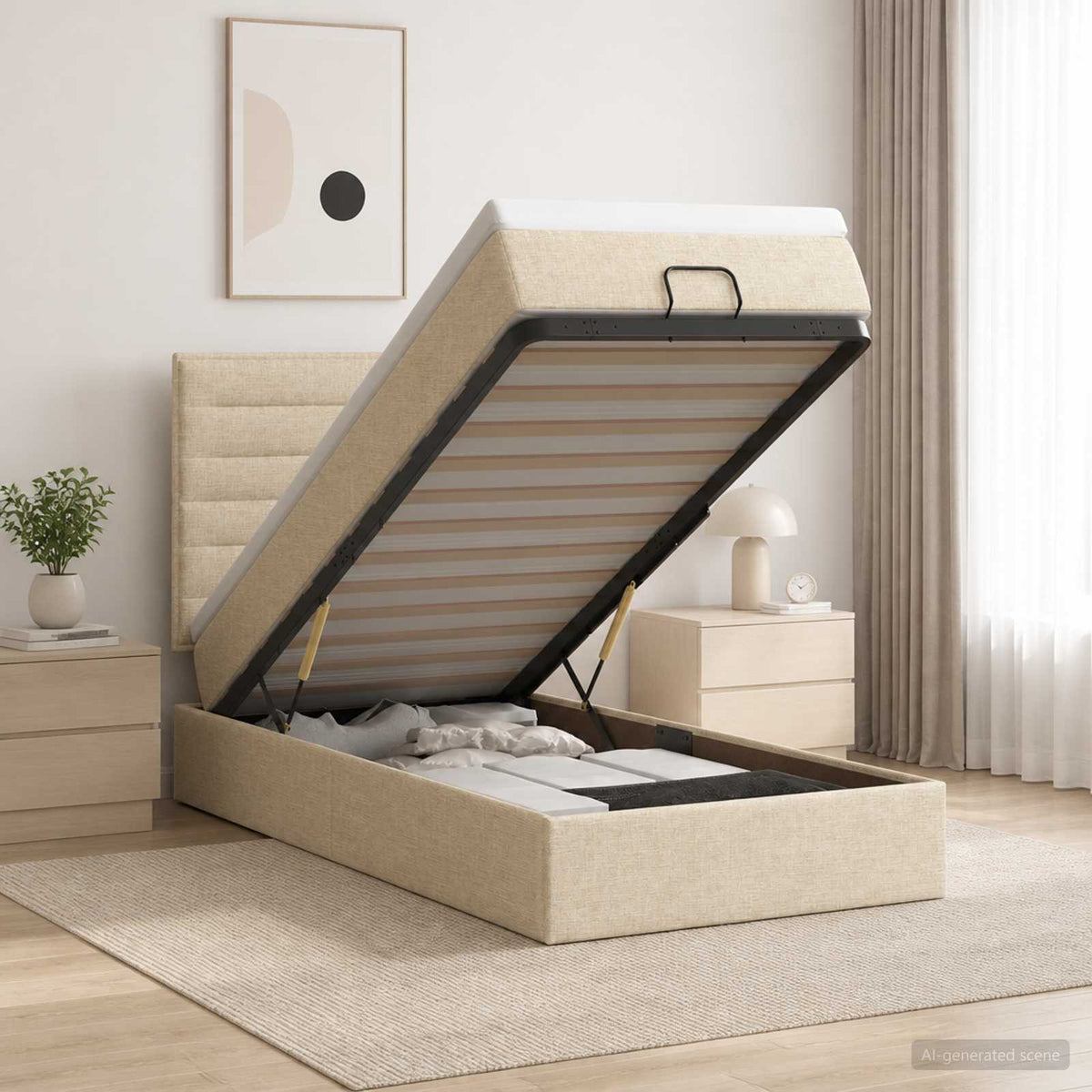 vidaXL Łóżko ottoman z materacem kremowy 90 x 200 cm tkanina