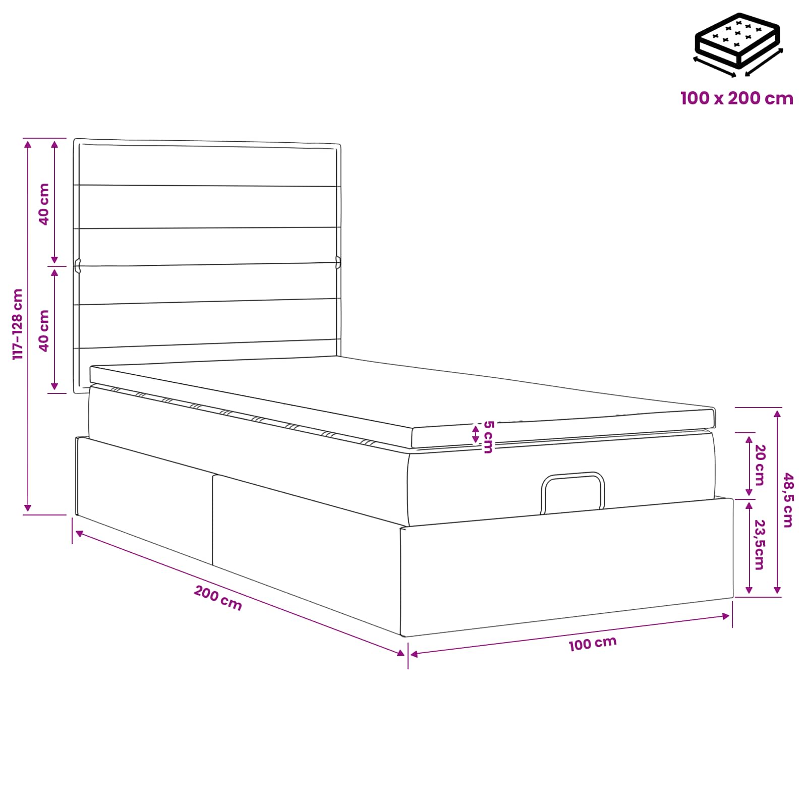 vidaXL Łóżko ottoman z materacem jasnoszary 100 x 200 cm tkanina