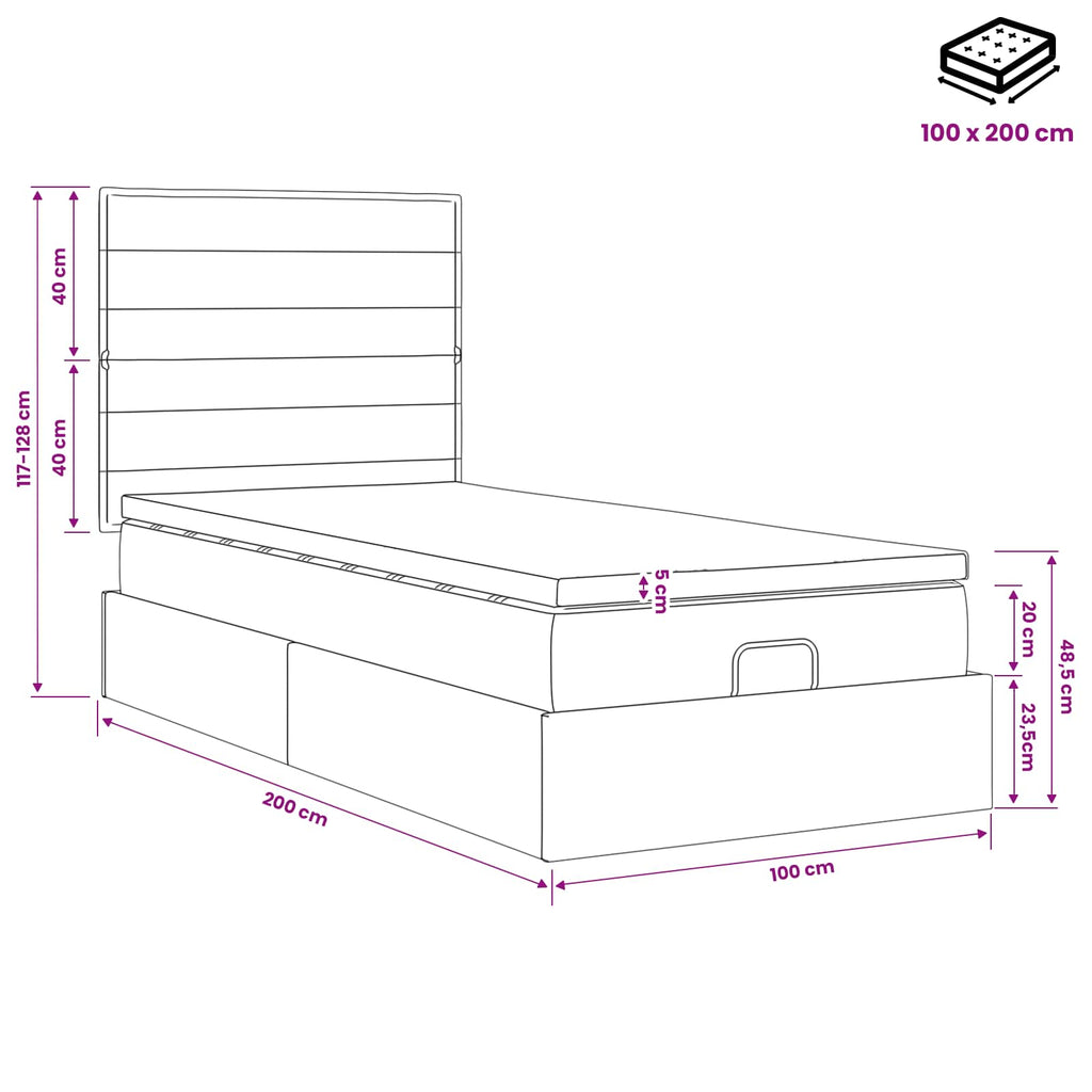 vidaXL Łóżko ottoman z materacem ciemnoszary 100 x 200 cm tkanina