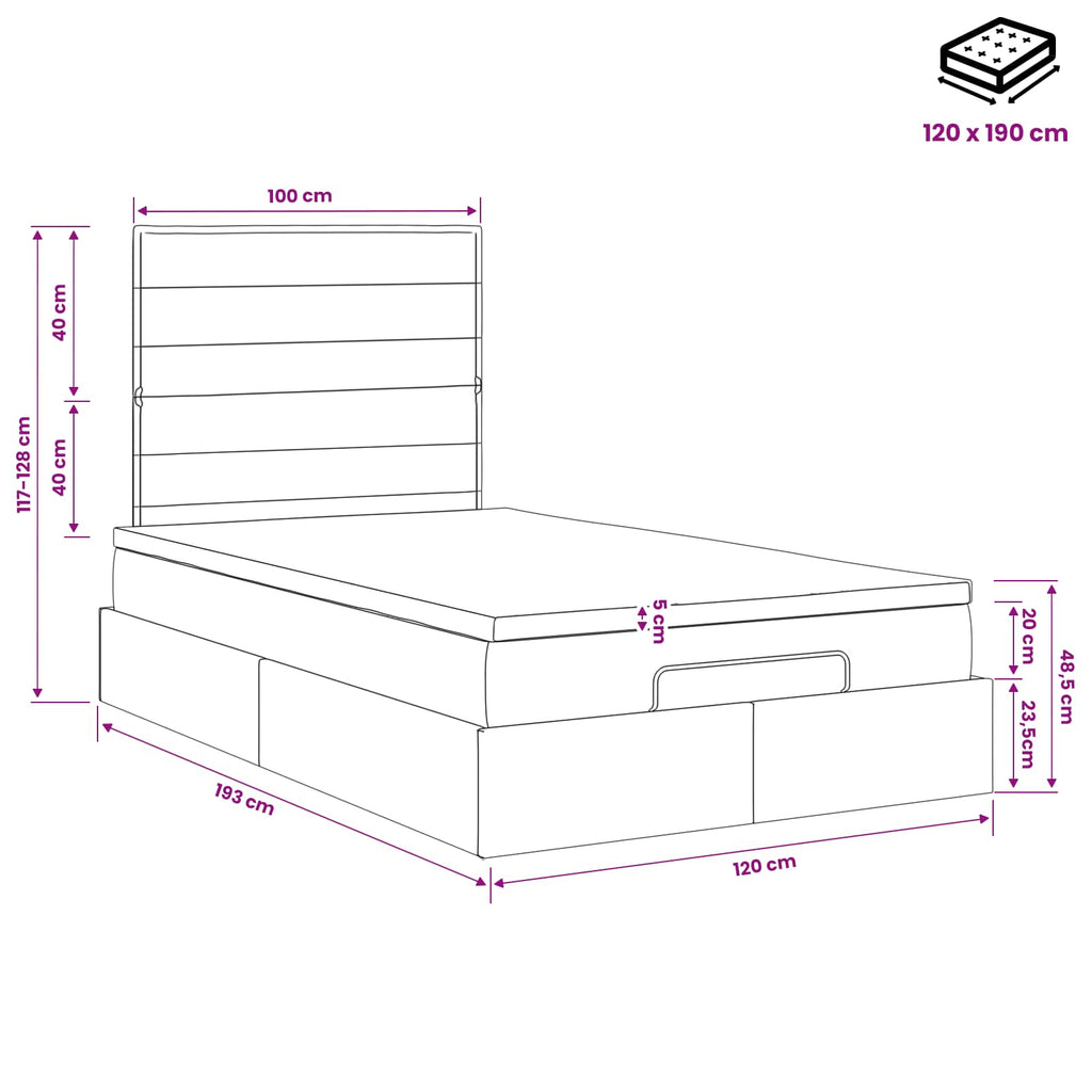 vidaXL Łóżko ottoman z materacem ciemnoszary 120 x 190 cm tkanina