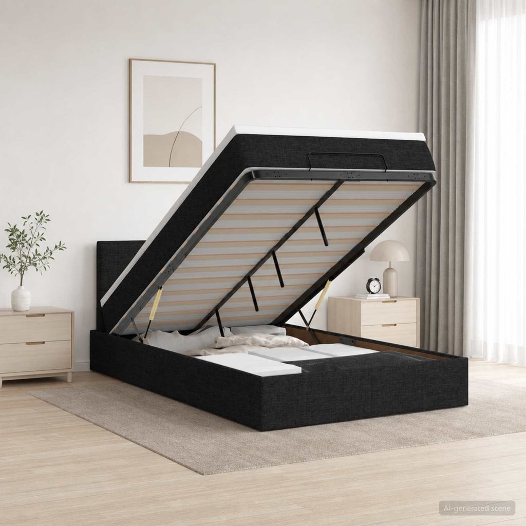 vidaXL Łóżko z pojemnikiem i materacem LED Czarny 120 x 200 cm tkanina