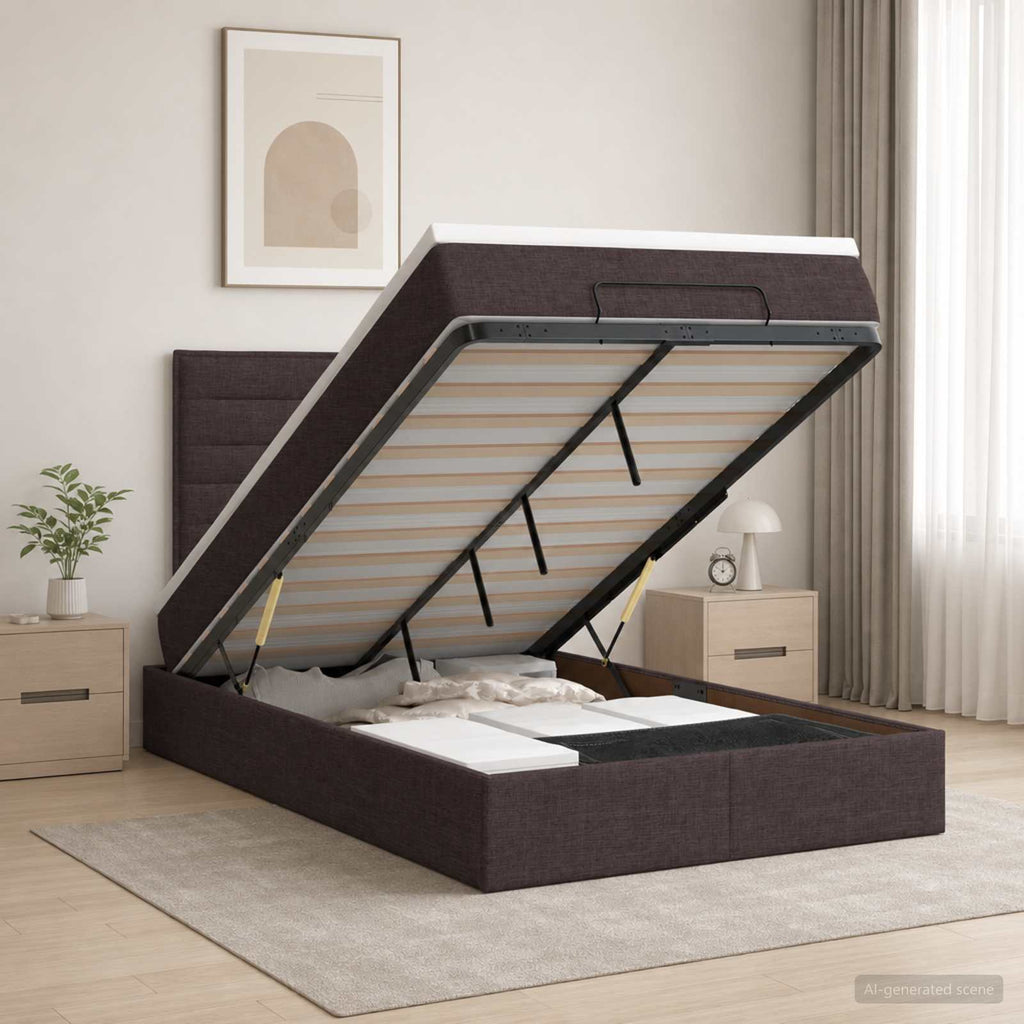 vidaXL Łóżko z pojemnikiem i materacem LED Ciemny brąz 120 x 190 cm