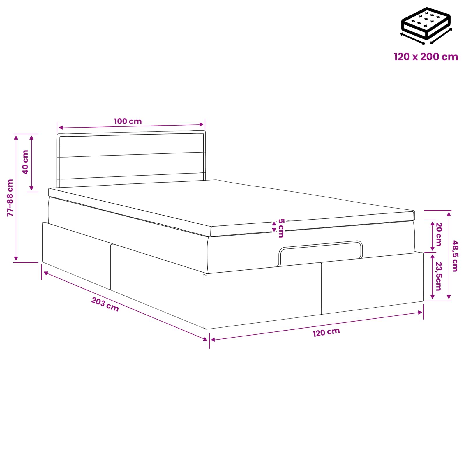 vidaXL Łóżko ottoman z materacem jasnoszary 120 x 200 cm tkanina